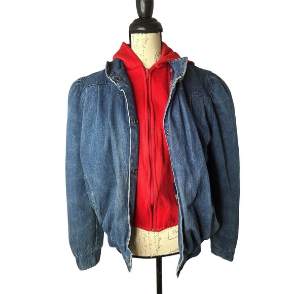 Vintage Dawn 90s denim‎ Blue jacket with built-in Red hoodie M - Picture 1 of 8